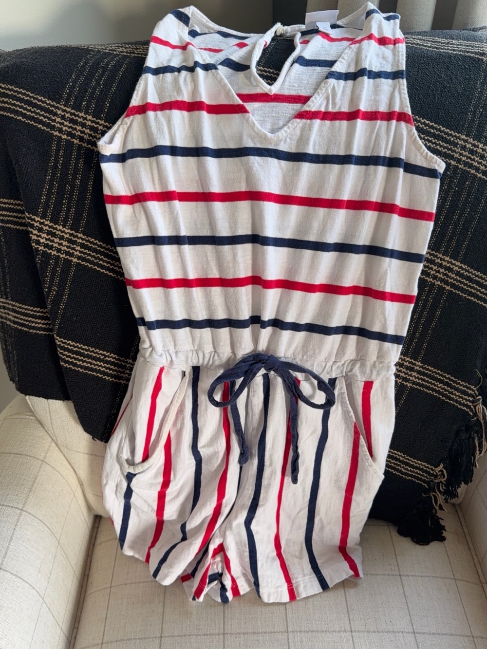 Vineyard Vines White Red & Navy Striped Girls' Sleeveless Romper